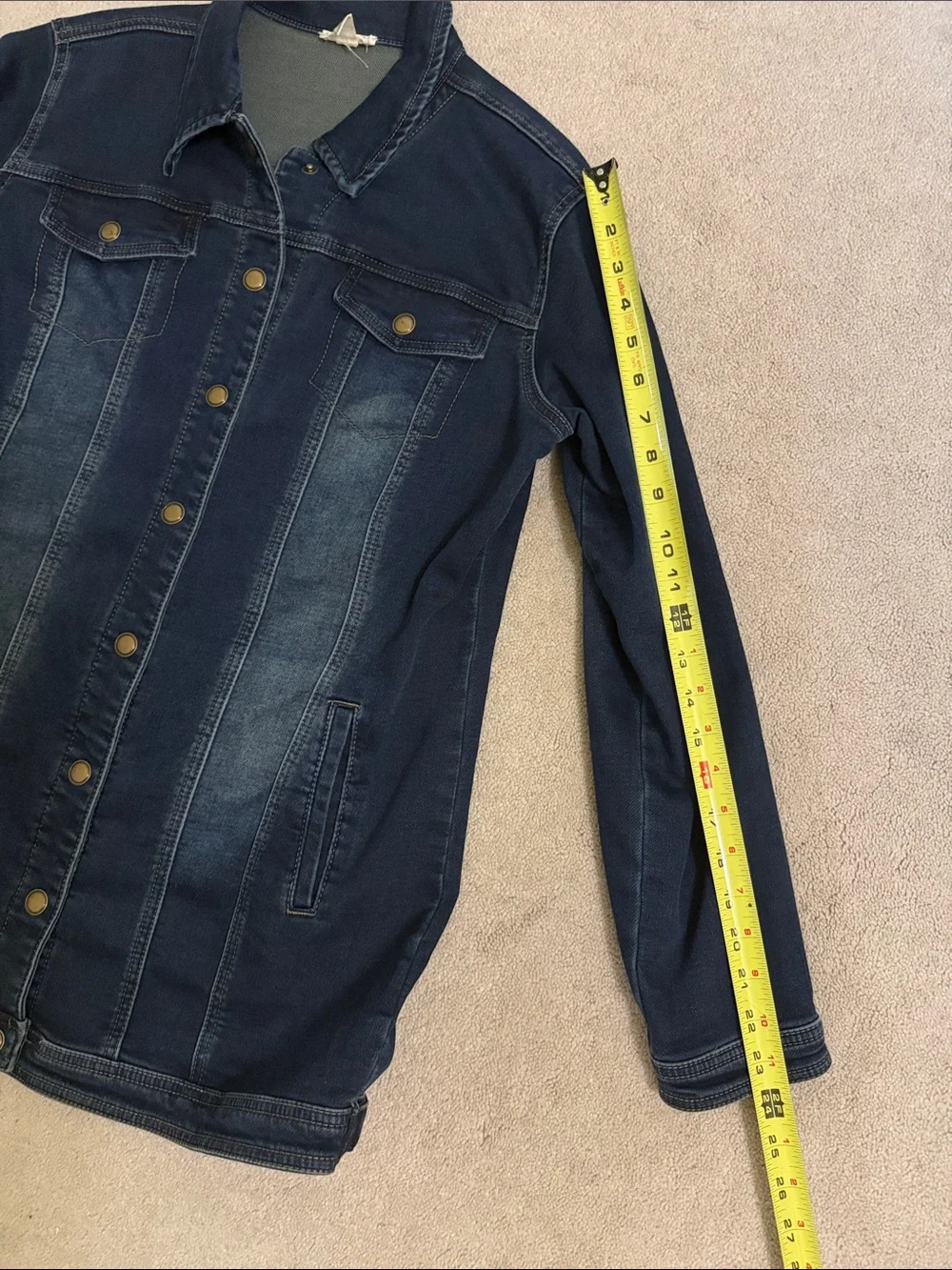 Women's Dark Navy Denim Jacket - Long Jean Coat